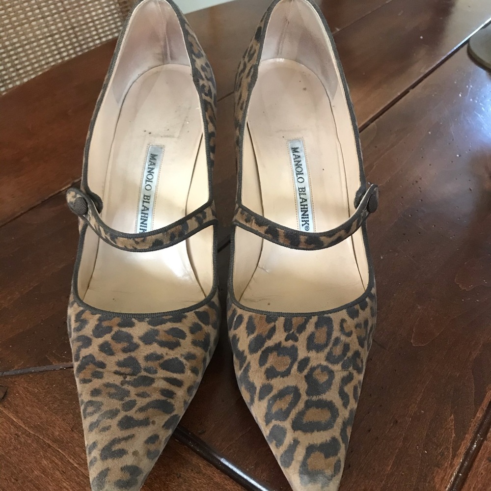 Leopard print Manolo Blahnik strap heels